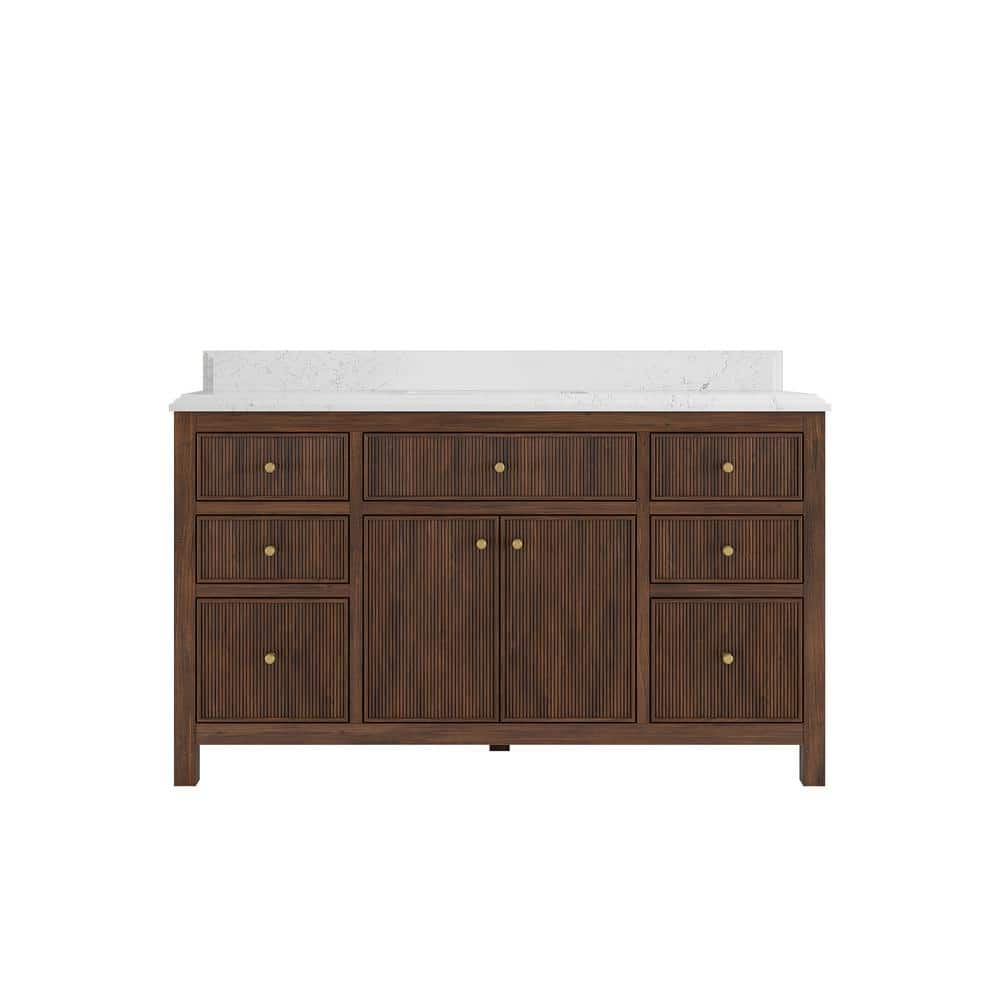 Sonoma Teak 60 in. Single Sink Freestanding Dark Walnut Bath Vanity with Empira White Quartz Top Unassembled price history on PriceWatchPro