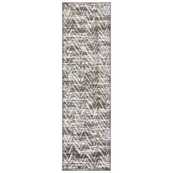 Cottage Gray 2 ft. x 8 ft. Distressed Chevron Indoor/Outdoor Runner Rug