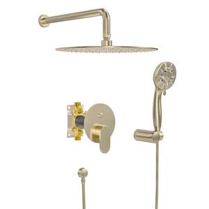 5-Spray Patterns with 1.8 GPM 10 in. Wall Mount Dual Shower Heads with switch handle in Gold