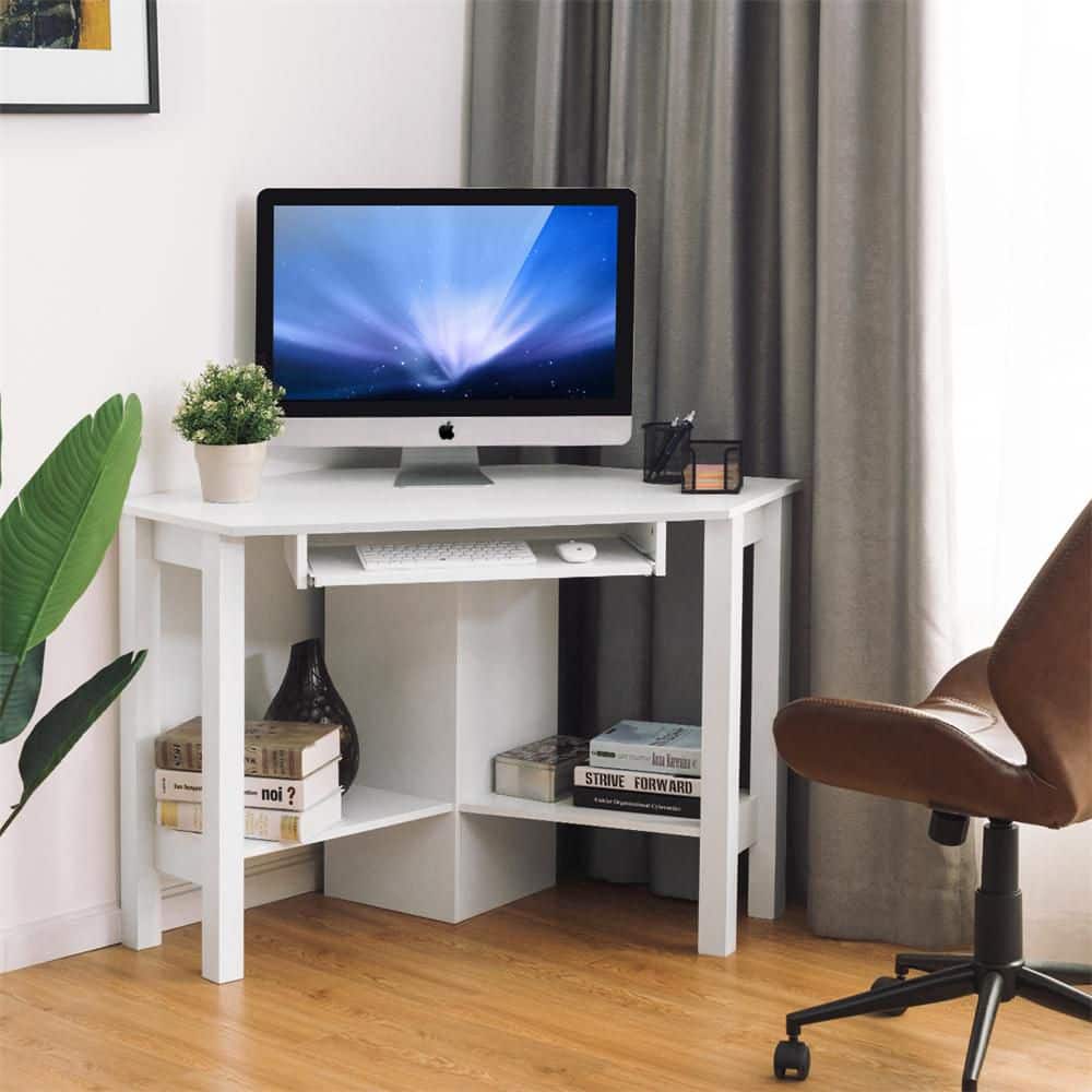 48 in. White Wooden 1-Drawer Corner Computer Desk with Drawer Office Study Table