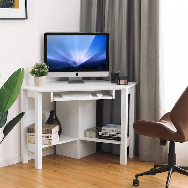 48 in. White Wooden 1-Drawer Corner Computer Desk with Drawer Office Study Table