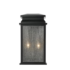 Sirrine 17.25 in. 2-Light Black Outdoor Wall Light Fixture with Clear Seeded Glass