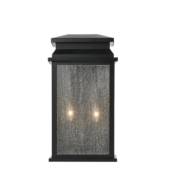 Sirrine 17.25 in. 2-Light Black Outdoor Wall Light Fixture Sconce with Clear Seeded Glass