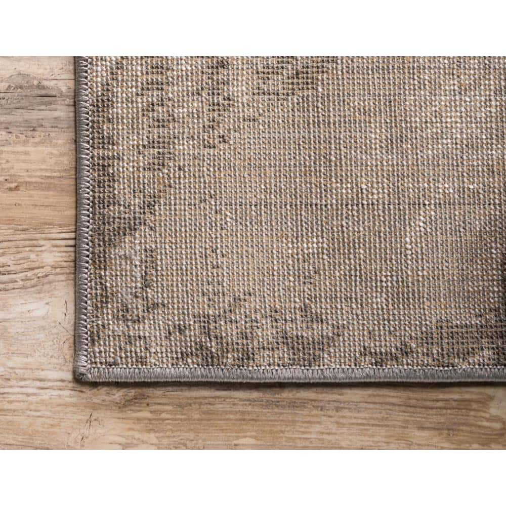 Dark Gray Geometric Pattern Low Pile Area Rug