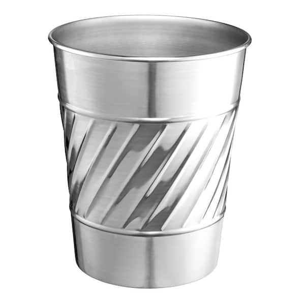 Handcrafted Crest and Wave Embossed Metal Wastebasket (Nickel)