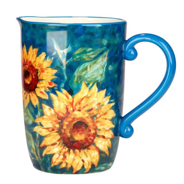 Certified International Golden Sunflowers 104 fl. oz. Multi-Colored Earthenware Pitcher