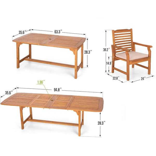 PHI VILLA Brown 9-Piece Wood Patio Outdoor Dining Set With
