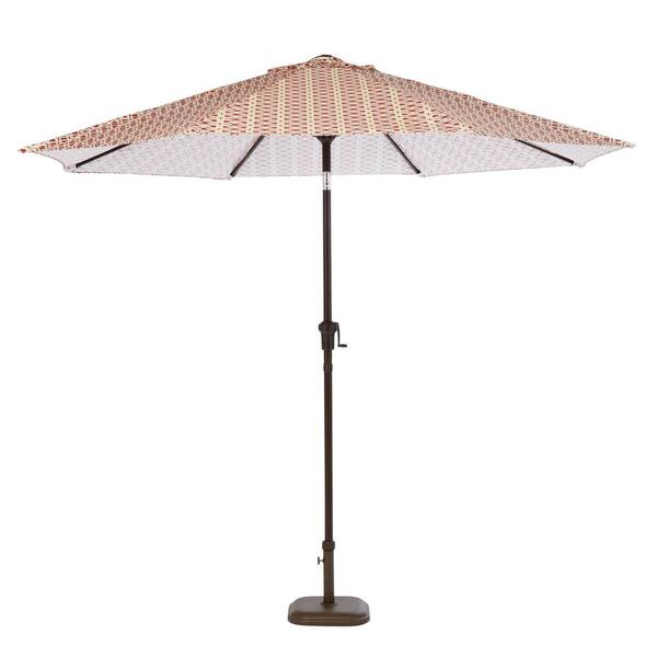 Hampton Bay 9 ft. Steel Market Crank Tilt Patio Umbrella in Trellis