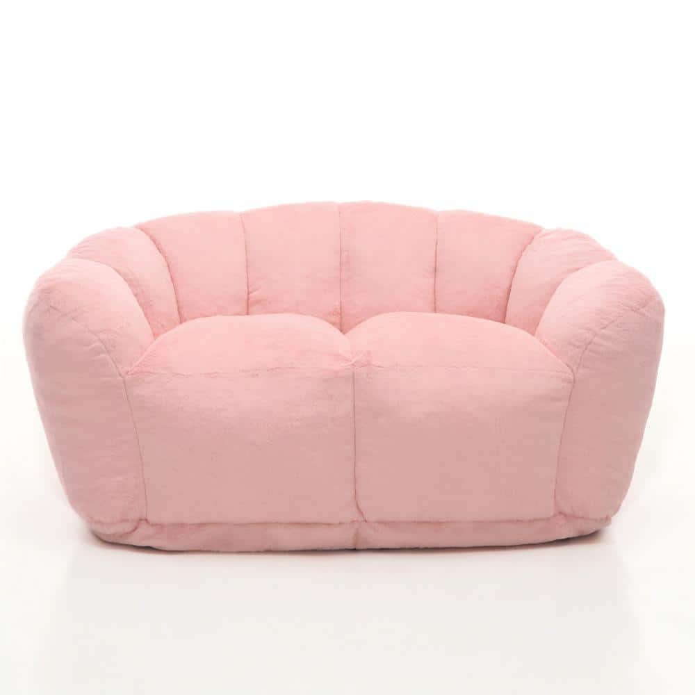 Pink Faux Fur Large Two-Seater (59 in.) Bean Bag Sofa with High Density Foam Filler durable construction