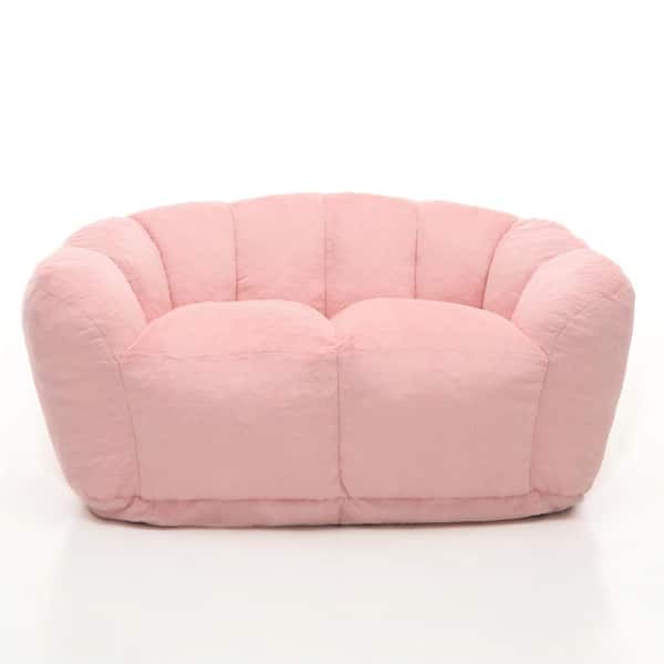Pink Faux Fur Large Two-Seater (59 in.) Bean Bag Sofa with High Density Foam Filler durable construction