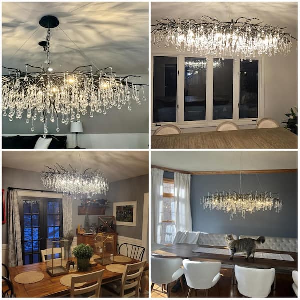 YUYI Modern Chandelier 47 in. 13-Lights Black Luxury Crystal Globe