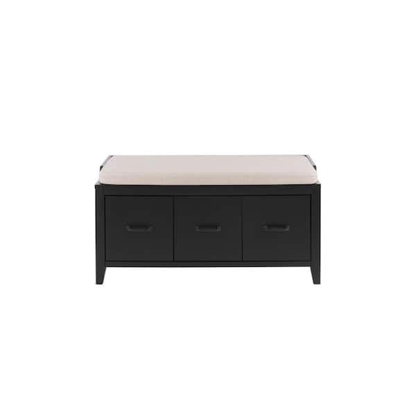 Home Decorators Collection Whitford Black Wood Entryway Bench with Cushion and Concealed Storage (38 in. W x 19 in. H)