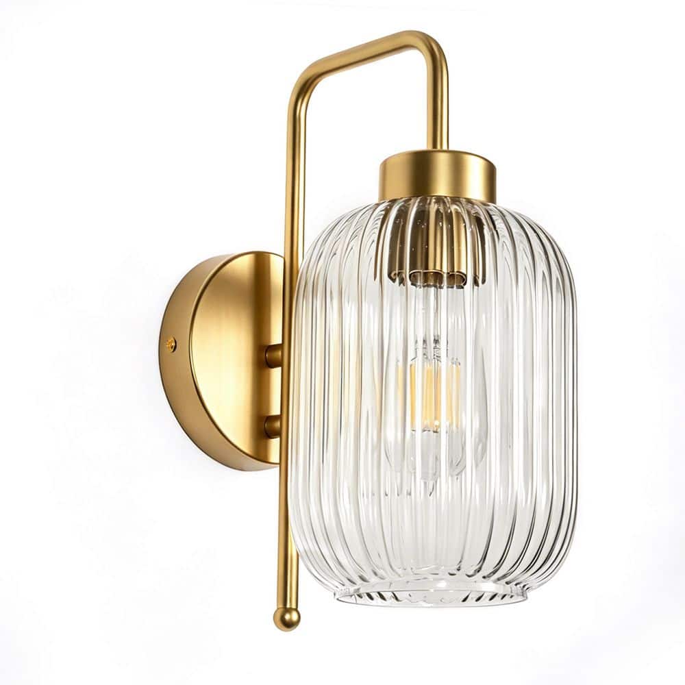 5.5 in. 1-Light Deep Gold Wall Sconce with Cylinder Striped Glass Shade, Modern 110V E26 Wall Light for Bathroom Hallway price history on PriceWatchPro