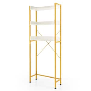 25 in. W x 64.5 in. H x 9.5 in. D White Over the Toilet Storage Rack with Hooks and Adjustable Bottom Bar