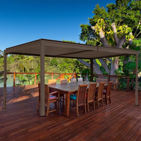 domi outdoor living 10 ft. x 16 ft. Brown Aluminum Pergola