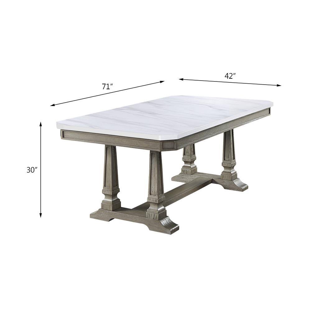 Elegant Transitional Marble-Top Extendable Dining Table in Weathered Oak