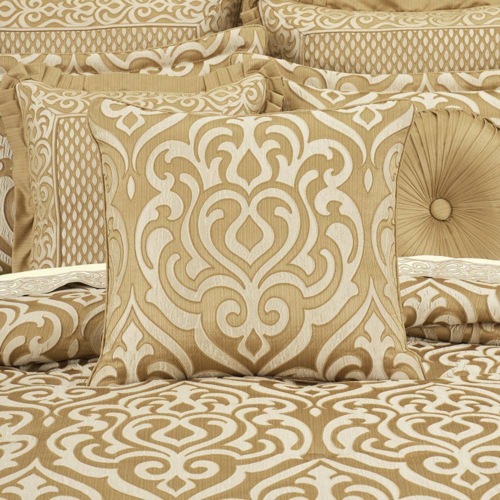 Lazlo 20" Gold and Ivory Damask Throw Pillow