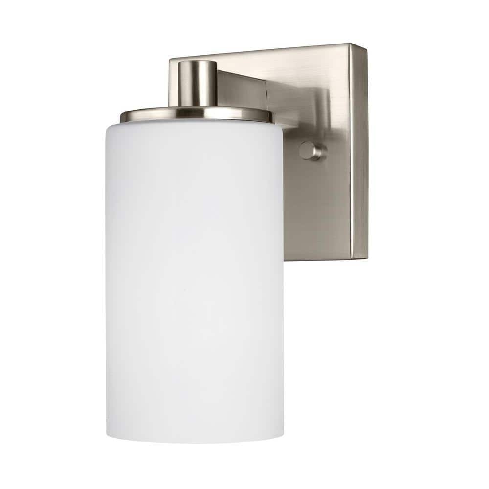 Brushed Nickel 1-Light LED Wall Sconce with Etched Glass Shade