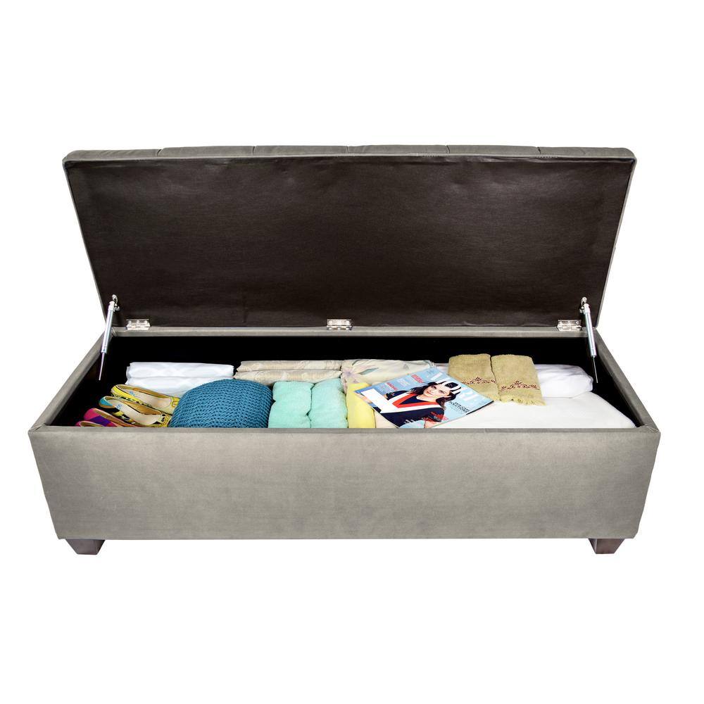Platinum Diamond Tufted Linen Storage Bench with Shoe Slots