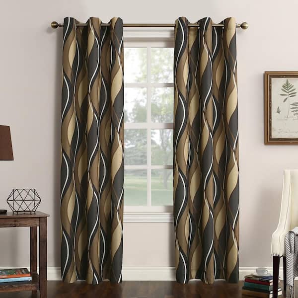 No. 918 Intersect Ogee Print Charcoal Polyester 48 in. W x 95 in. L Grommet Light Filtering Curtain (Single Panel)
