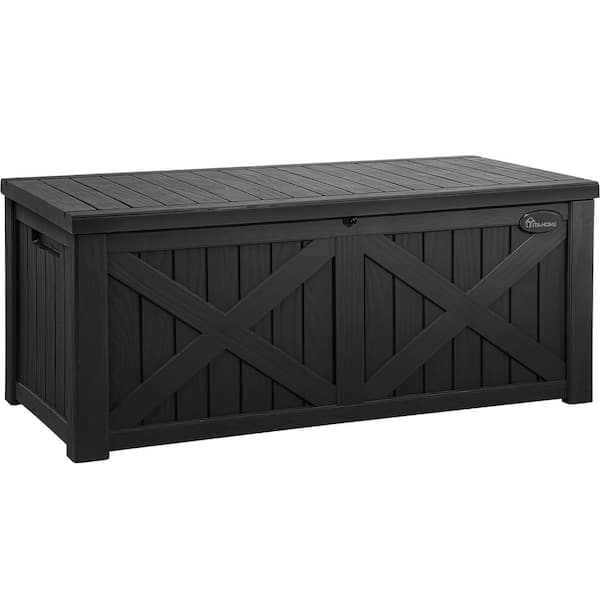 Unbranded 120-Gallon, 56.2 x 26.5 x 23.8 in. Waterproof Black Resin Large Outdoor Storage Deck Box with Divider and Lockable Lid