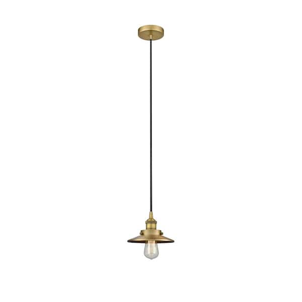 Innovations Railroad 100-Watt 1-Light Brushed Brass Standard Mini Pendant Light with Metal Shade