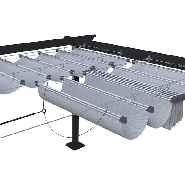 7 ft. x 16 ft. Retractable Wave Sun Shade Canopy Pergola Cover Shade Sail Awning for Patio Porch Garden Yard, Light Gray