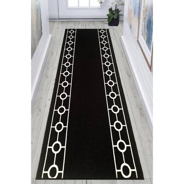 Chain Border Custom Size Black 132 in. x 26 in. Indoor Stair Treads Matching Runner Slip Resistant Backing