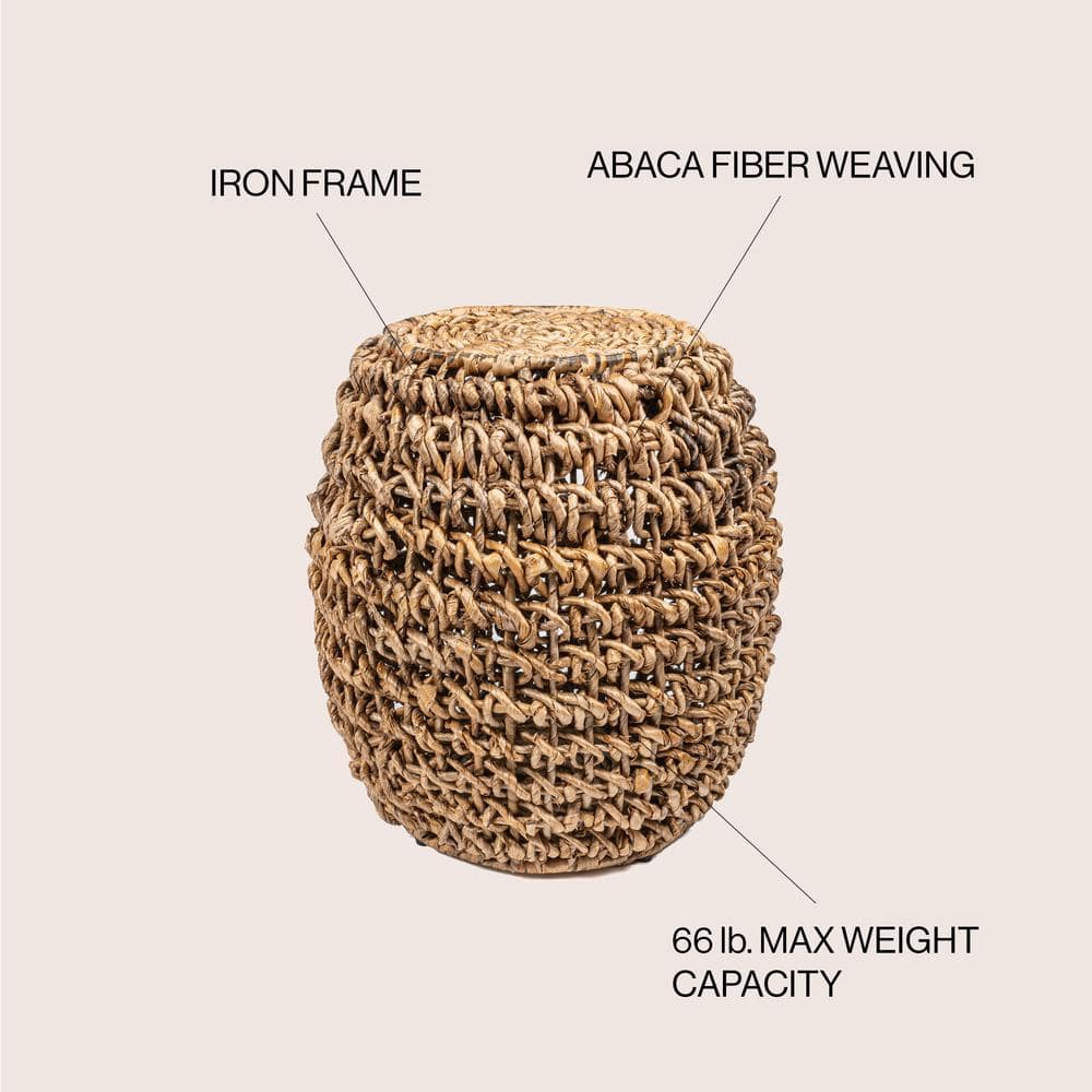 Sage 21" Brown Abaca and Iron Handwoven Stool