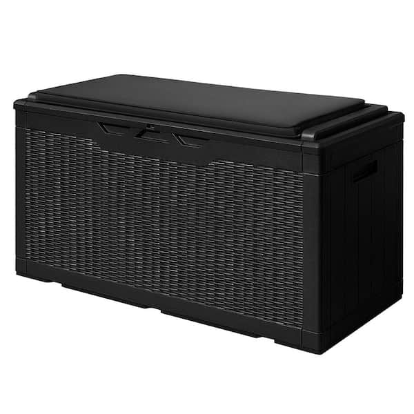 Unbranded 100 Gal. Large Black Resin Deck Box with Cushion Lockable