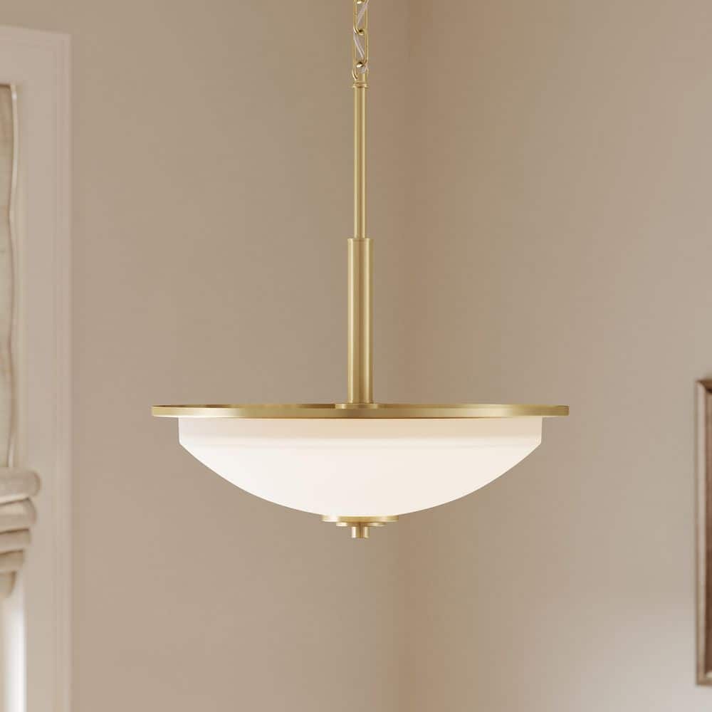 Replay 16.625 in. 3-Light Inverted Brushed Gold Pendant Light with Etched Glass Shades price history on PriceWatchPro