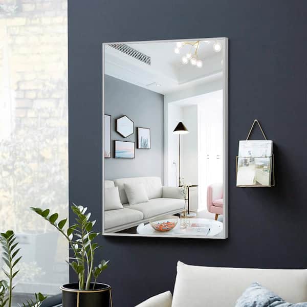 Unbranded Wall Aluminum Slim Frame Bathroom Mirrors Silver 26 in. W x 38 in. H Straight Corner Rectangles