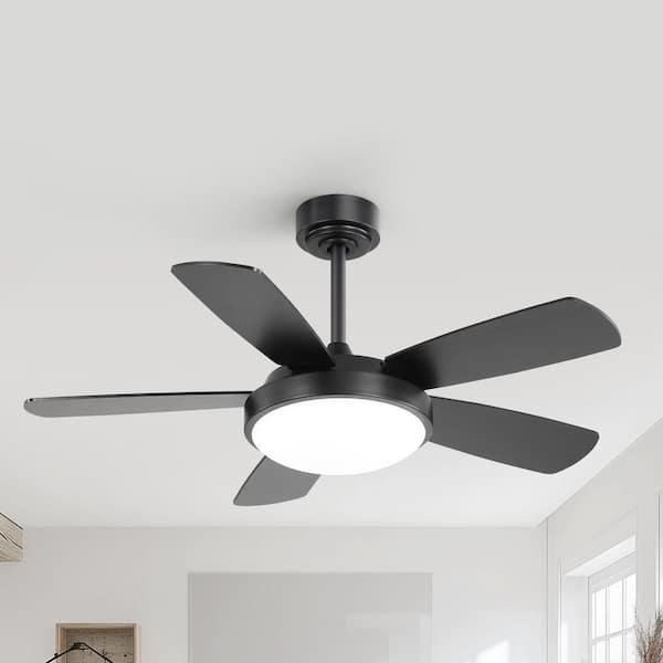 Sofucor 42 in. Indoor Modern 5-Blade Noiseless Black Downrod Ceiling Fan with Light Kit, 6-Speed DC Remote Control