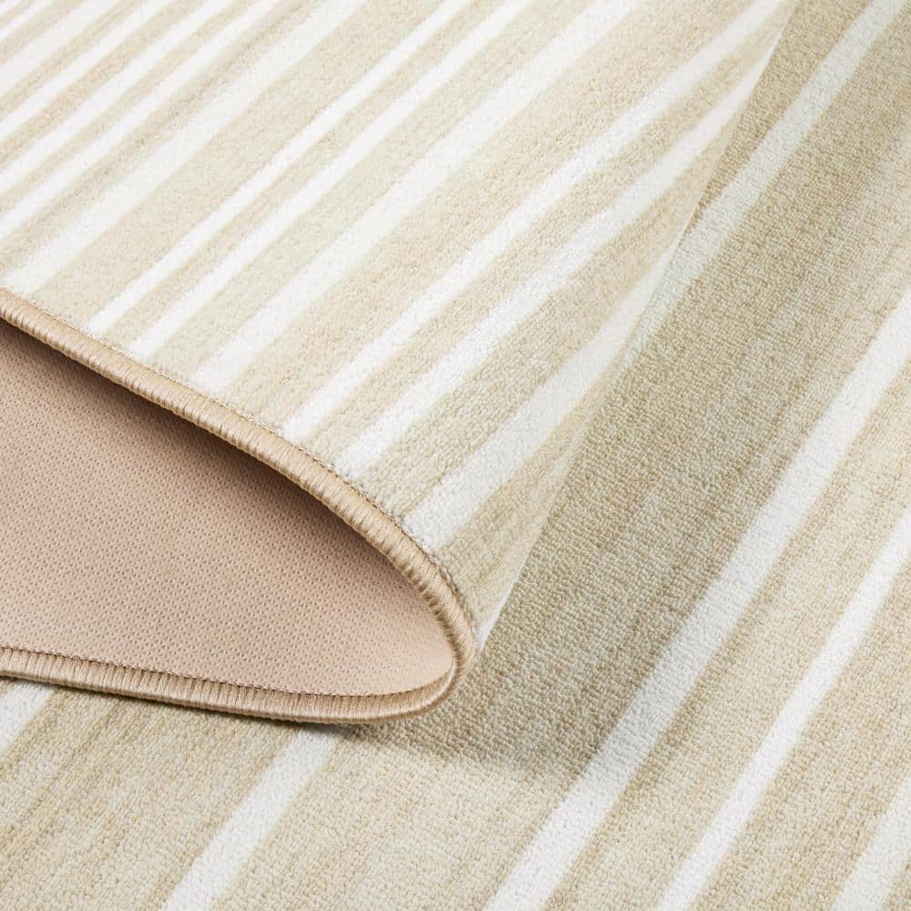 Layne Cream and Beige Stripe Washable Tufted Area Rug 8' x 10'