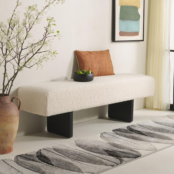 Quentin Off White/Black Entryway Bench With Cushion 60 in.