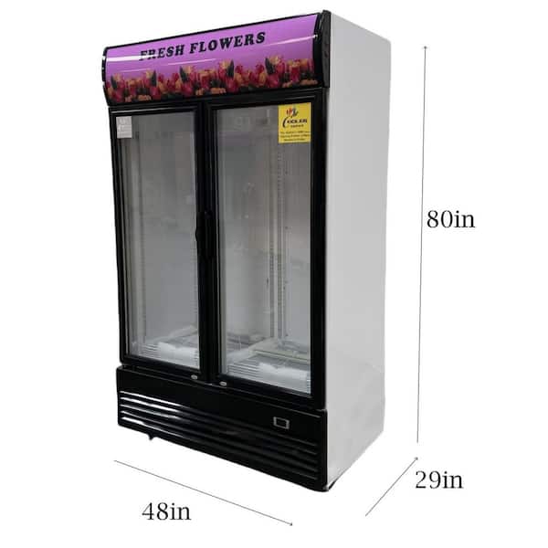 48 in. 33.5 cu. ft. Commercial Double Glass Swing Door Flowers Cooler Floral Refrigerator Display in White