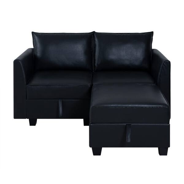 Naomi Home Elizabeth Modern DIY Collection Color Black Fabric Air Leather Style Loveseat with Ottoman
