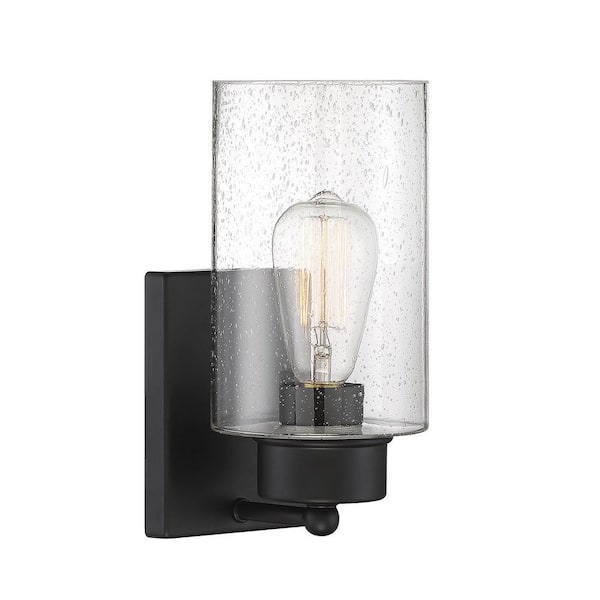 TUXEDO PARK LIGHTING 5 in. W x 10.5 in. H 1-Light Matte Black Wall Sconce with Clear Seeded Glass Shade