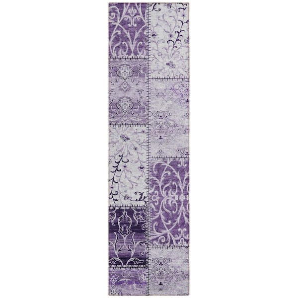 Purple 2 ft. x 8 ft. Woven Plaid Runner Indoor/Outdoor Area Rug