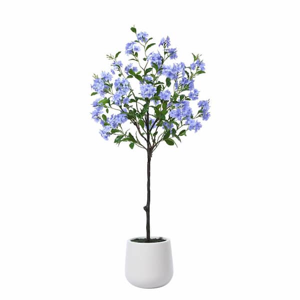 4 ft. Artificial Disassembled Blue Snowflake Tree with Oval White Pot - Artificial Tree for a Festive Atmosphere