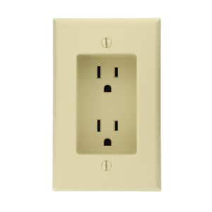 15 Amp Residential Grade 1-Gang Recessed Duplex Outlet, Ivory