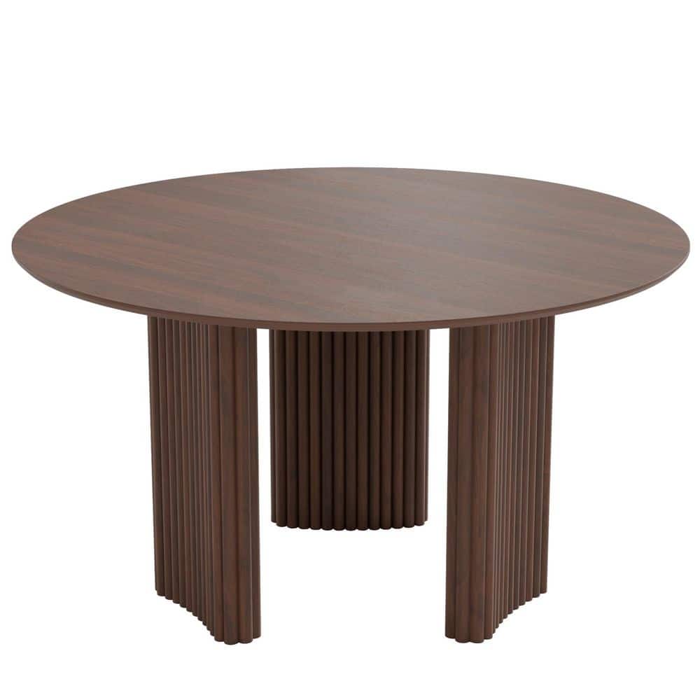 7 Piece Modern Round Walnut Wood Top 52 in. 3 Legs Base Dining Table Set Seats 6 price history on PriceWatchPro