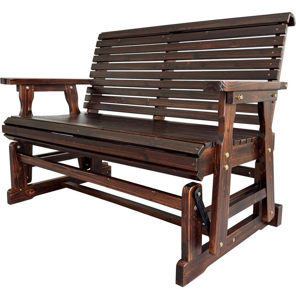 50.7 in. 2-Person Dark Brown Solid Fir Wood Outdoor Glider with High Roll Back and Deep Contoured Seat price history on PriceWatchPro