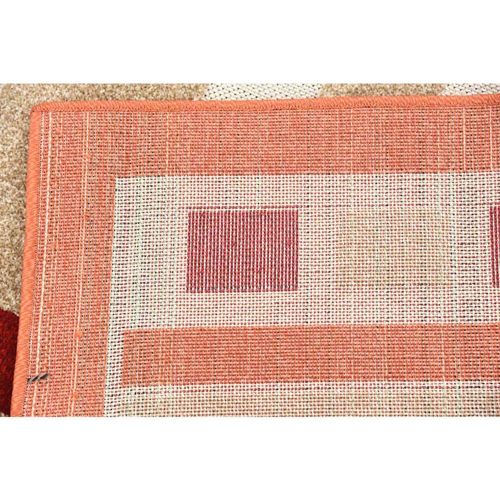 Burgundy and Beige Geometric 8' x 10' Outdoor Area Rug