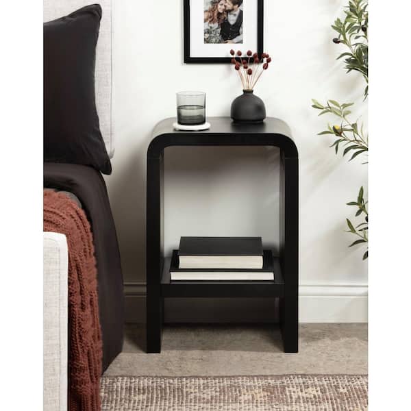 Kate and Laurel Reddy 16 in. Black U-Shaped Solid Wood End Table