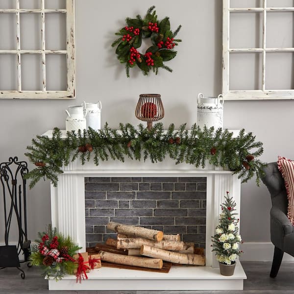 Artificial Foliage Christmas Wreath Garland Mantlepiece Fireplace Festive Decor 