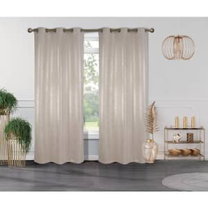 Textured Beige Thermal 38 in. x 84 in. Grommet Blackout Curtain Panels (2-Set)