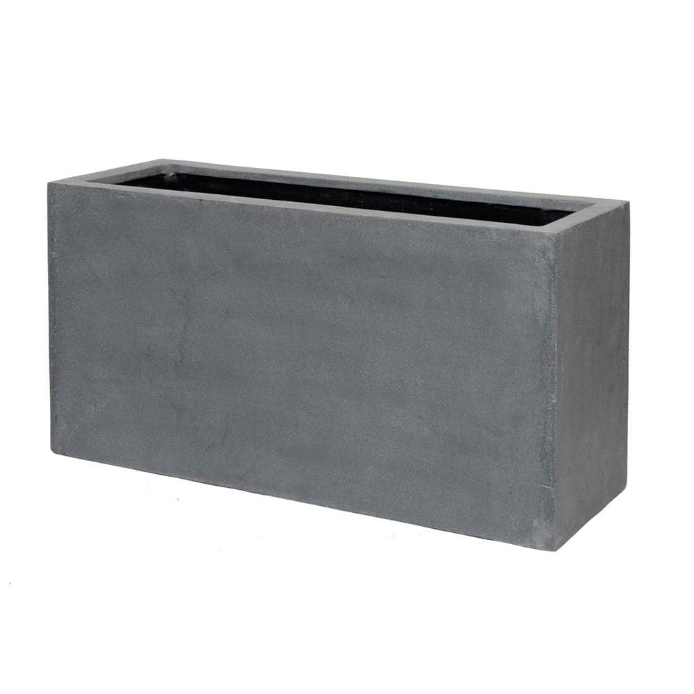 Elegant Fiberstone Rectangular Planter, 16"x32"x12", Glossy Grey