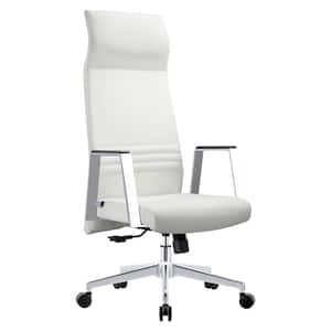 Aleen Mid-Century Modern High-Back Leather Office Chair with Adjustable Height, Tilt and Swivel (White)