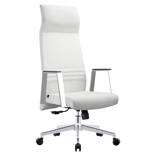 Leisuremod Aleen Mid-Century Modern High-Back Leather Office Chair with Adjustable Height, Tilt and Swivel (White)